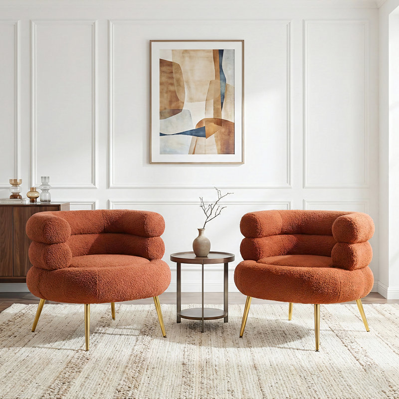 Chaise d'appoint rembourrée de 29,5 po de largeur avec pieds en métal (ensemble de 2), Orange
