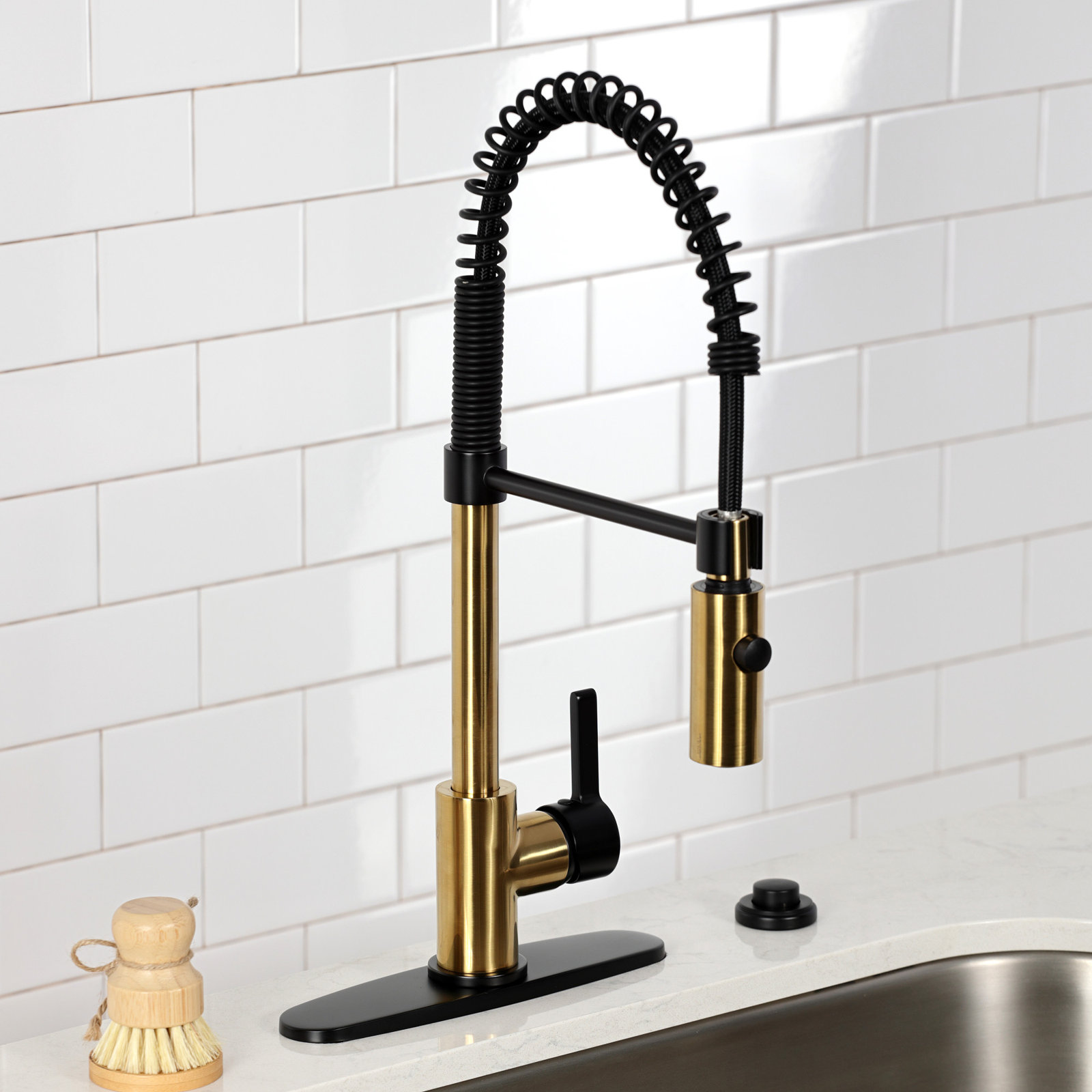Kingston Brass Continental Pre-Rinse Faucet, Brushed Brass/Matte Black