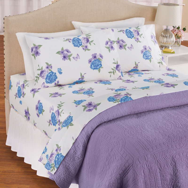  Ensemble de valises pour chambre d'amis, Mauve / bleu, Ensemble de draps pour très grand lit + un drap-h