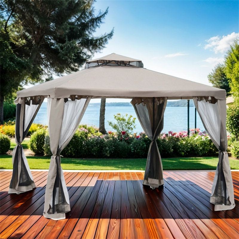 Pavillon de jardin extérieur en acier, Brun, 9,6 (pi) x 9,6 (pi)