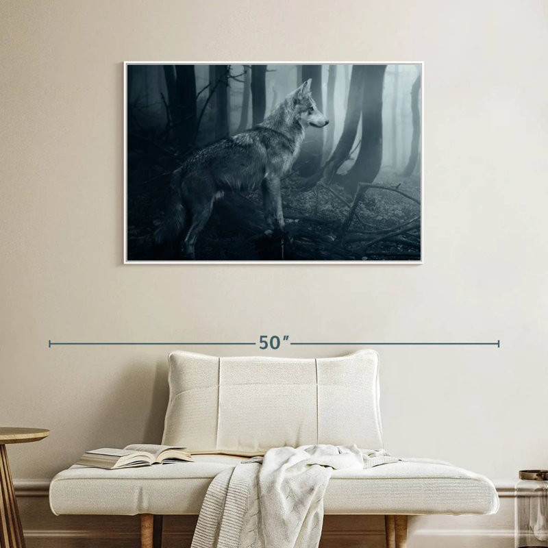 Loup gris, Cadre flottant blanc, 40 po x 27 po