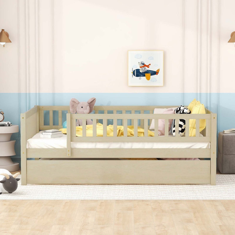 Sturdy and Versatile Daybed with Trundle and Guardrails for Optimal Rest, Natural, Full/Double