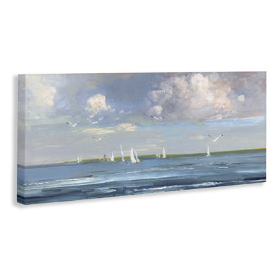 Distant Sea Vessels Seascape Canvas Wall Art, design by Sally Swatland