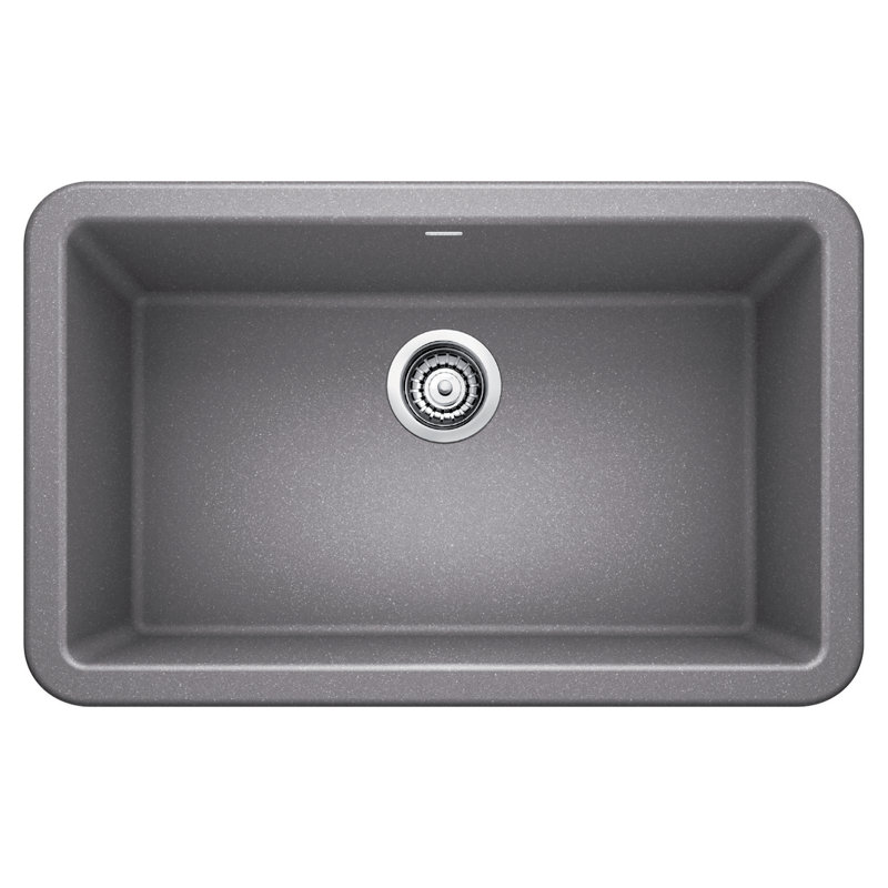 Évier de cuisine à tablier frontal en Silgranit de L 30 po x l 19 po avec crépine à panier Ikon, Gris métallisé