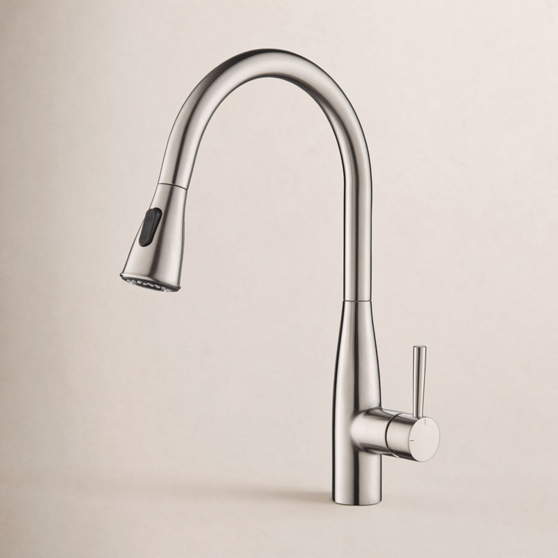 Bari-T Pull Down Single Handle Kitchen Faucet, Brushed Nickel