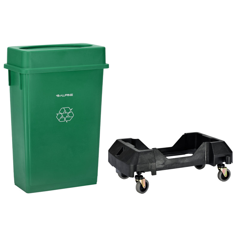 Poubelle recyclable 23 gallons avec couvercle pivotant et chariot, Vert