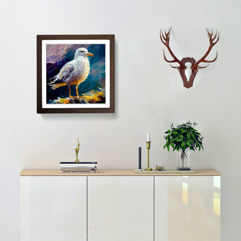 Seagull Palette Knife No.1 - Single Picture Frame Print on Wood, Walnut