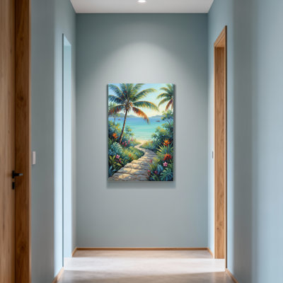 Plantes et fleurs, chemin tropical à la plage avec palmiers