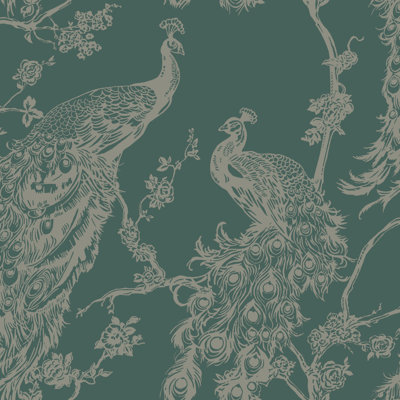Rouleau de papier peint métallique L 33 pi x l 20,8 po Glistening Peacock