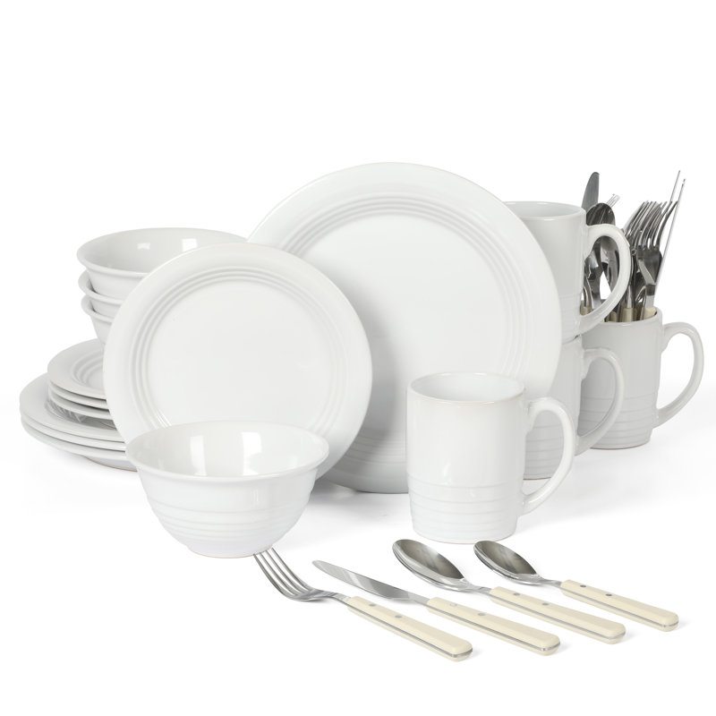 Service de table en grès 32 pièces Martha Stewart, Blanc lin