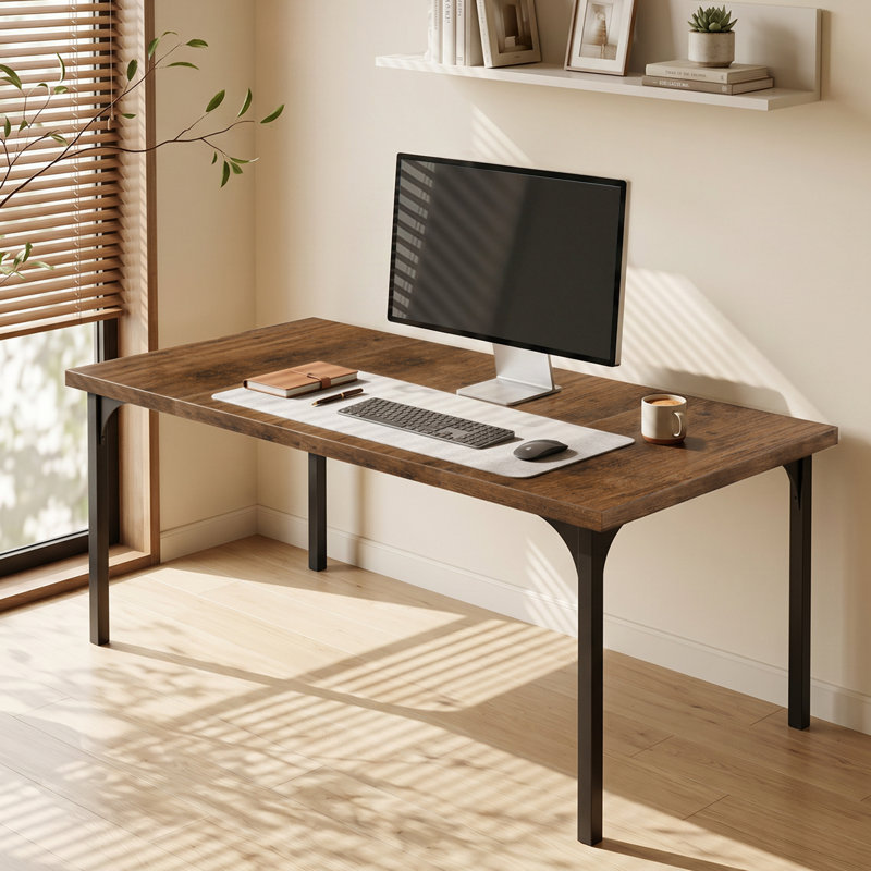 71" Modern Industrial Rectangle Dining Table with Sturdy Metal Legs, Dark Brown Wood