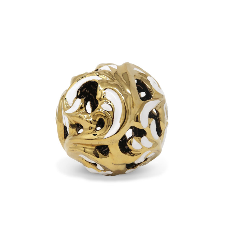 Boule décorative blanche et dorée Liveva, H 4 po x l 4 po x P 4 po