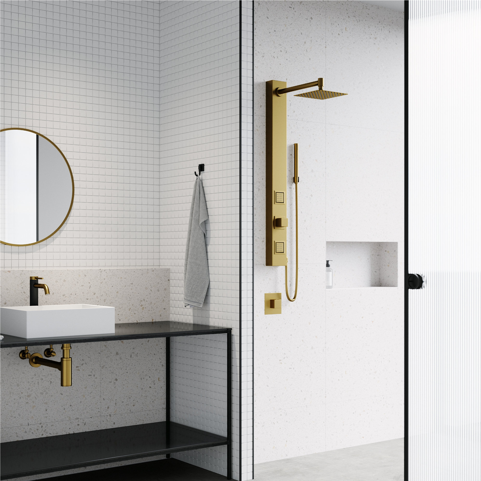 Orchid 39" H X 4" W 2-Jet Shower System with Hand Wand - Requires existing shower head connection, Matte Brushed Gold