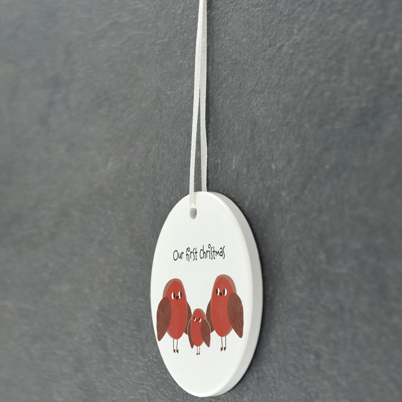 Carley Robin Our First Christmas Robin Circle Shaped Ceramic Ornament