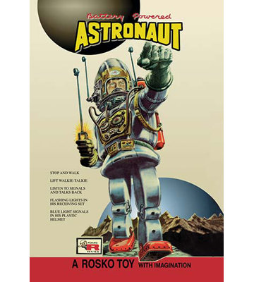 Affiche rétro à piles alimentées astronaute