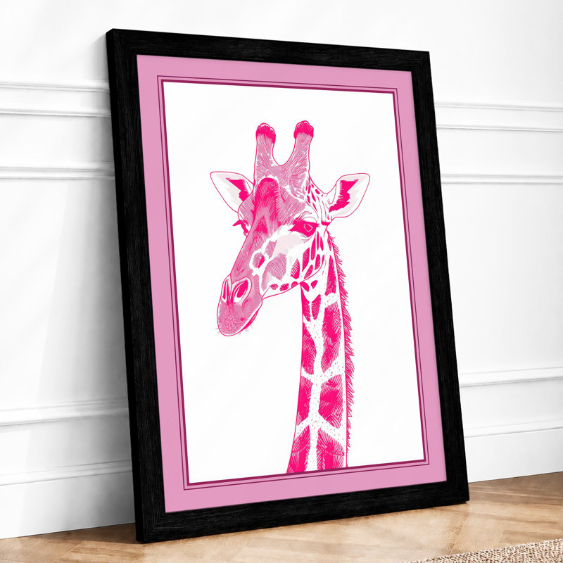 Pink Giraffe Modern - Framed Print, A4 - 29.7 x 21.0 cm, Black