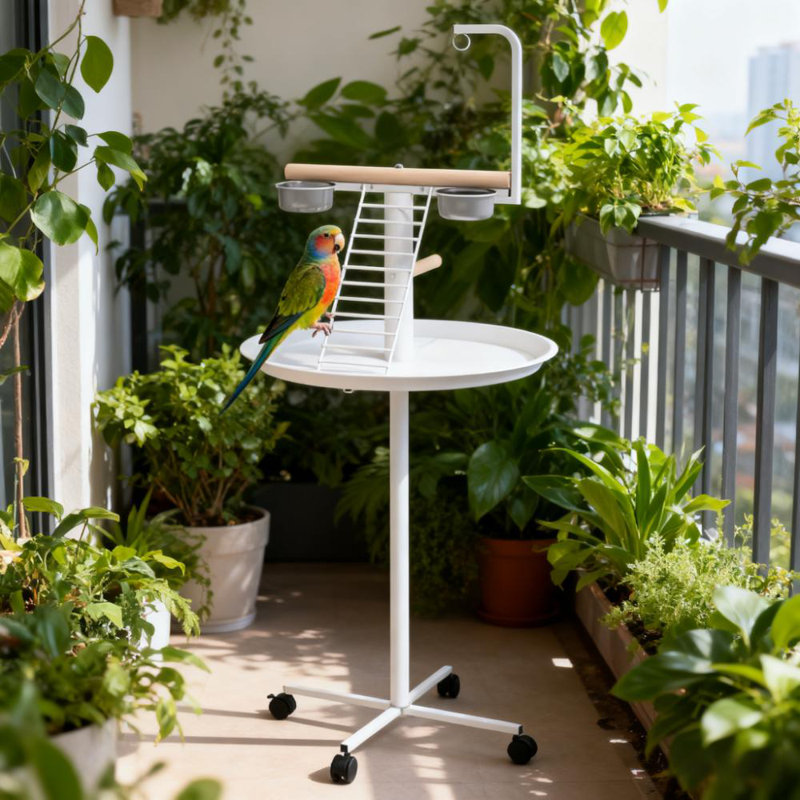 Cage à oiseaux facile à déplacer avec roulettes, bols en acier inoxydable et plateau de ramassage des graines