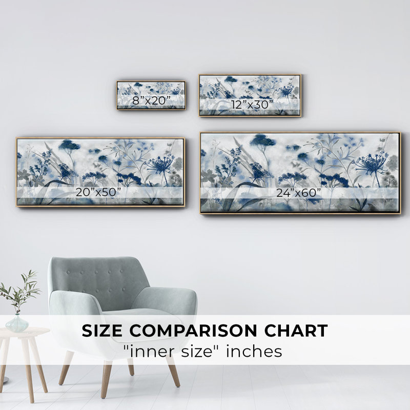 Inky Indigo- Framed Canvas, 20" H x 50" W