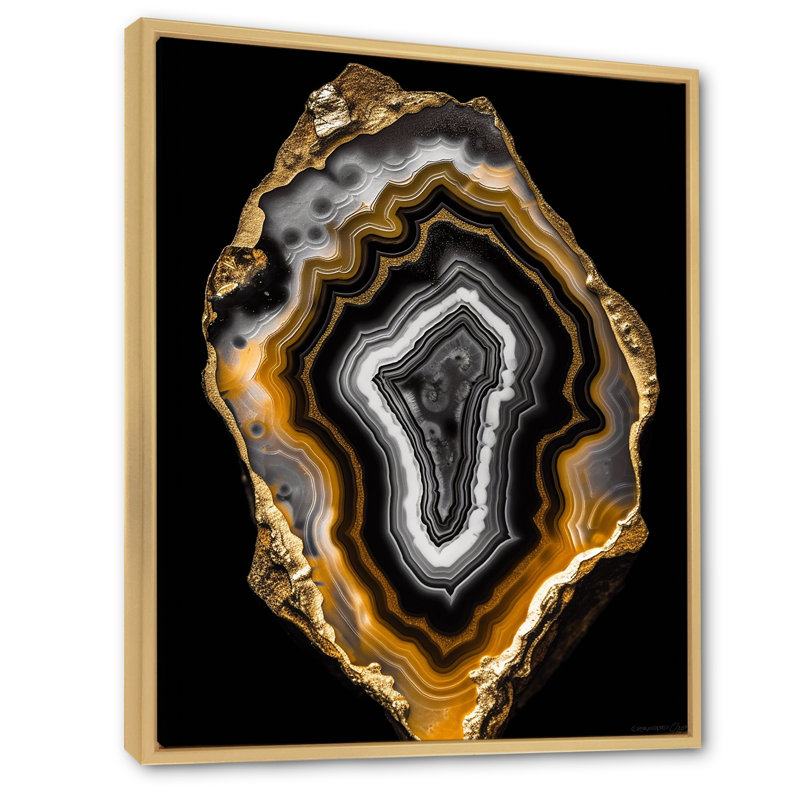 «Geode I» sur toile, noir et doré, H 32 po x l 16 po, Cadre naturel flottant