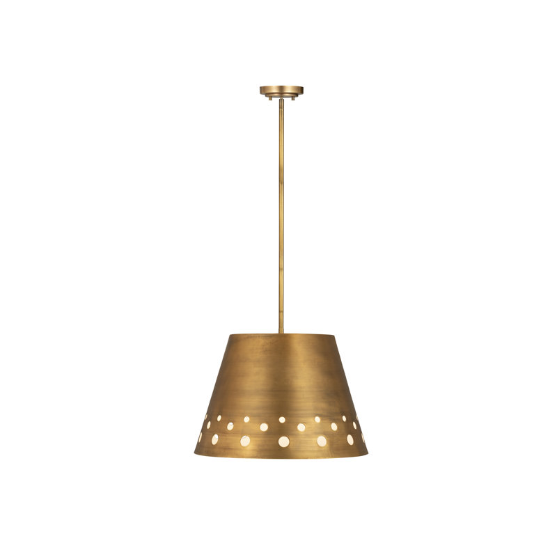 Luminaire suspendu conique 1 lumière, Laiton frotté, H 13,5 po x l 18 po x P 18 po