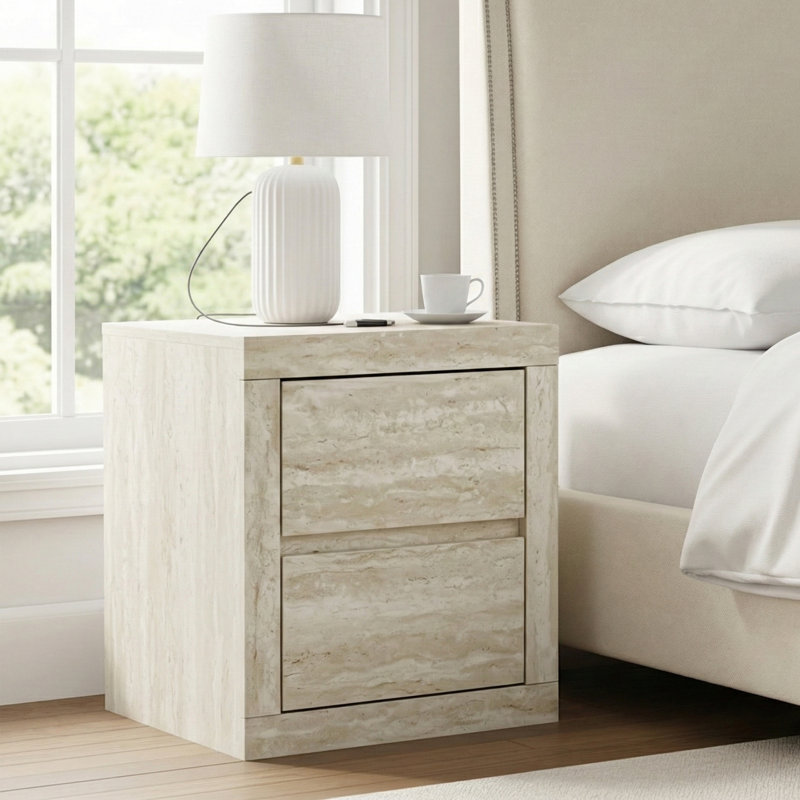 Brannick 20.3" Tall 2 - Drawer Nightstand, Beige