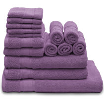 ECO Melange 2 Bath 2 Hand 2 Washcloth Towel Set Purple + White New