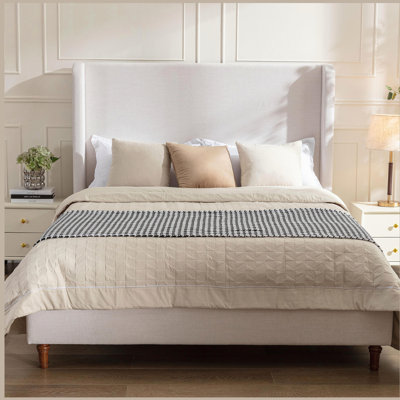 Lit à oreilles tapissier, tête de lit pour très grand lit de 54 po sans lattes en bois, sommier tapissier requis