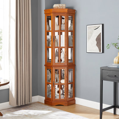 5-Shelf Corner Cabinet With , Oak Essence Oak Curio 5 Shelf Setup And