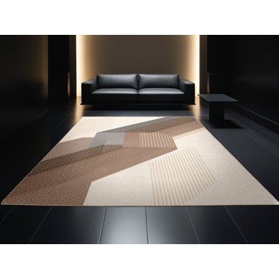 Tapis beige lavable à la machine moderne Luray - reliure beige
