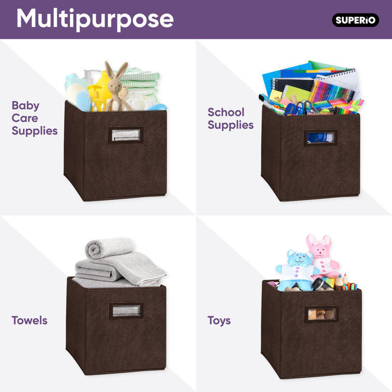 Collapsible Fabric Organizing Bin, Foldable Space Saver Storage Solution, Pack of 1, by Superio, Brown