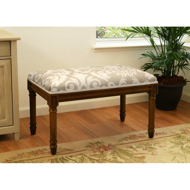 Billiot Linen Blend Upholstered Bench, Walnut/Taupe Jacobean Floral 