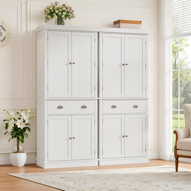 Armoire de salle de bain autoportante à 4 portes H 72,4 po Annibelle avec 1 tiroir et 5 tablettes, Blanc