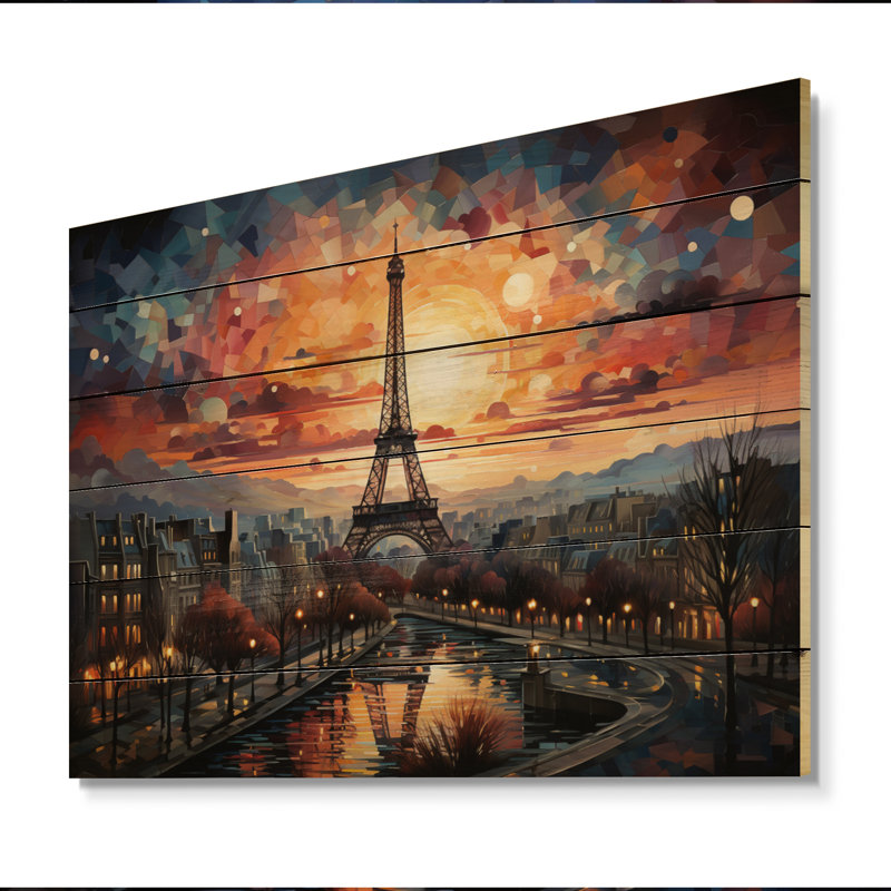 Paris, ville des lumières IV sur bois, H 24 po x l 32 po x P 0,78 po