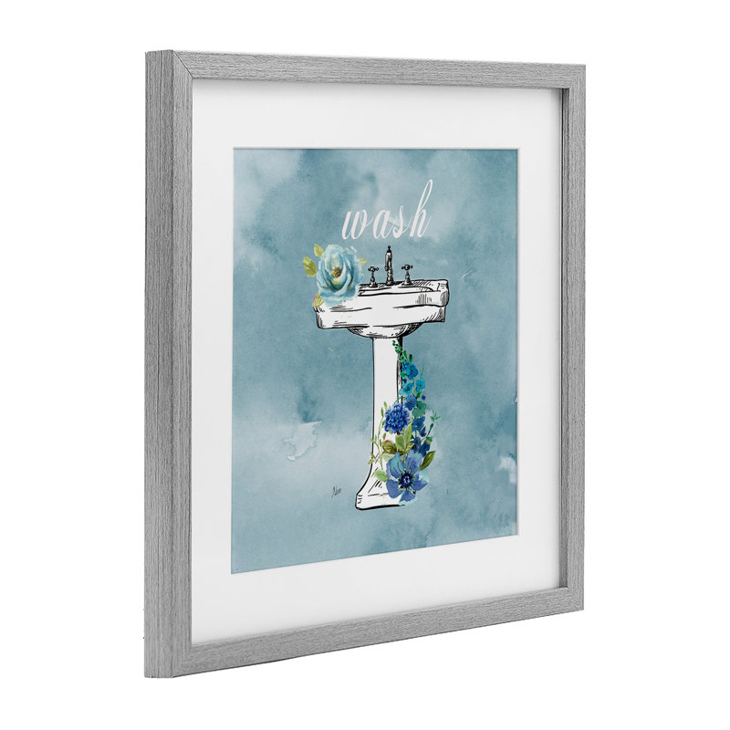 «Floral Bathroom Rules», impression encadrée sous verre, design par Nan, Cadre de ferme gris sous verre Farmhouse