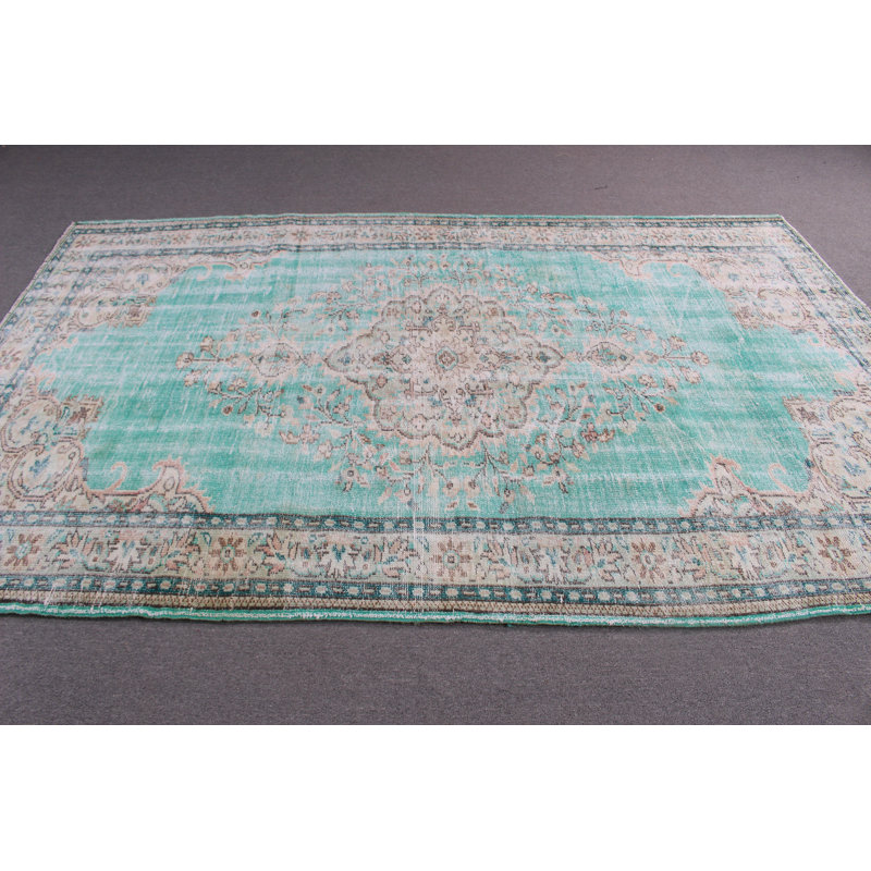 Grand tapis turc vintage en laine Oushak beige délavé, parfait pour la salle à manger