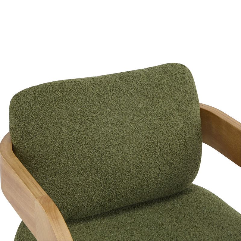 Ensemble de 2 chaises de salle à manger avec dossier coussiné, tissu bouclé vert, structure en bois massif de couleur naturelle