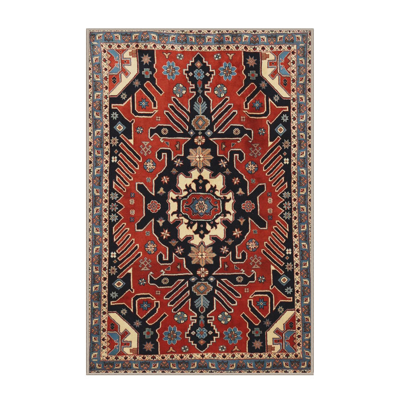 Tapis à motif oriental rouge / noir, Rectangle 8 pi x 12 pi