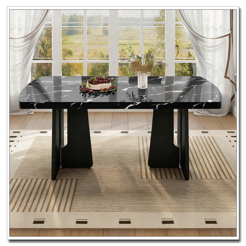 Table de salle à manger 63 po moderne en faux marbre, élégante table de salle à manger et de cuisine pour la maison, Noir