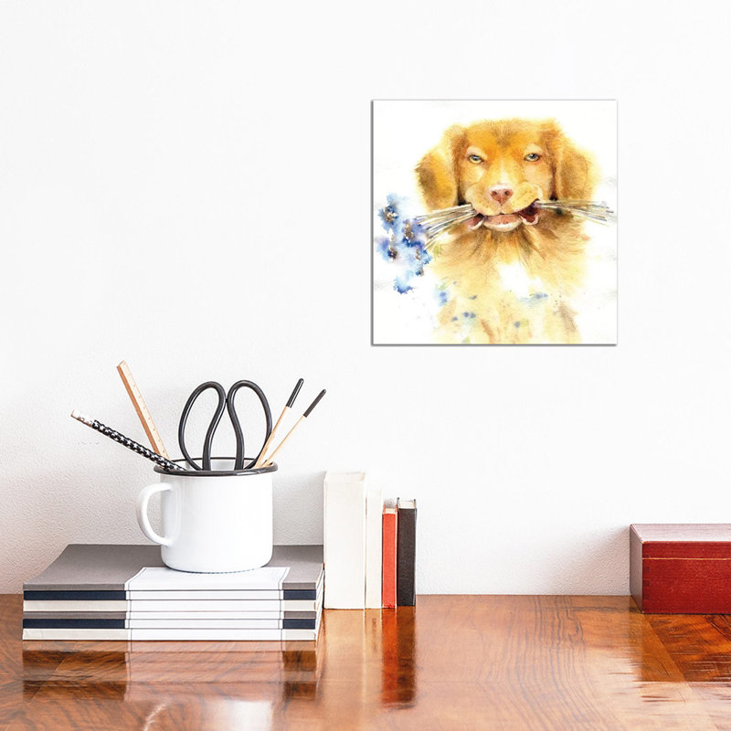 Retriever with Bouquet 1 Piece Wrapped Canvas Painting, 30.48 cm H x 30.48 cm W