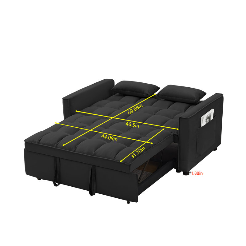 3 In 1 Convertible Sleeper Sofa Bed, Pull Out Couch For Living Room With Side Pocket, Loveseat Sleeper With Adjustable Backrest
