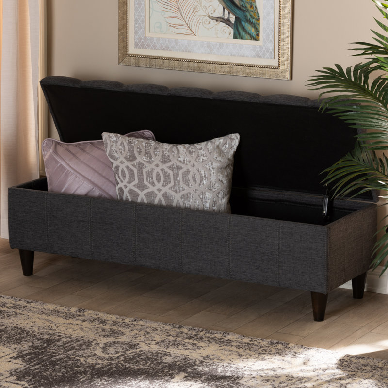 Kalarovich Polyester Upholstered Storage Bench, Charcoal