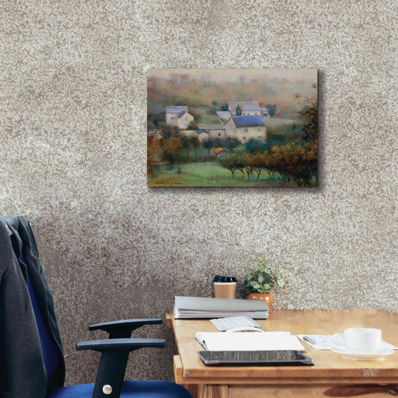Campagne hameau - peinture sur toile tendue, H 18 po x l 26 po x P 0,75 po
