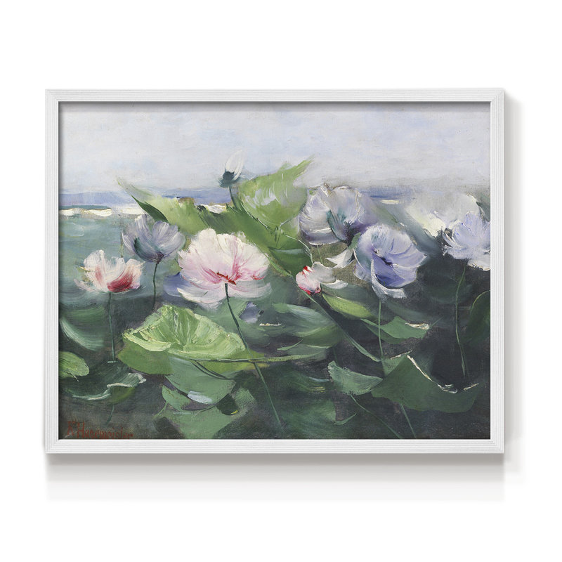 Motif floral rétro - XCV - reproduction encadrée, H 22 po x l 28 po, Blanc