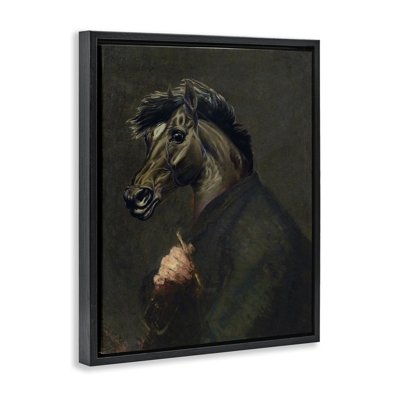  «Horse Painter Portrait», art mural encadré sur toile flottante par Alicia Longley, Cadre flottant noir de jais
