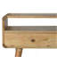Console courbée Oak-Ish, pieds nordiques, 2 tiroirs, fente ouverte, brun
