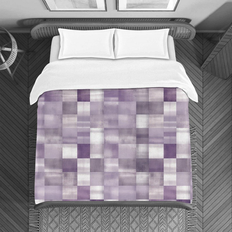 Housse de couette à carreaux, Housse de couette pour grand lit, Mauve / argenté