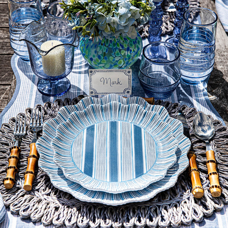 Cabana Stripe Melamine Dinner Plates, Ocean