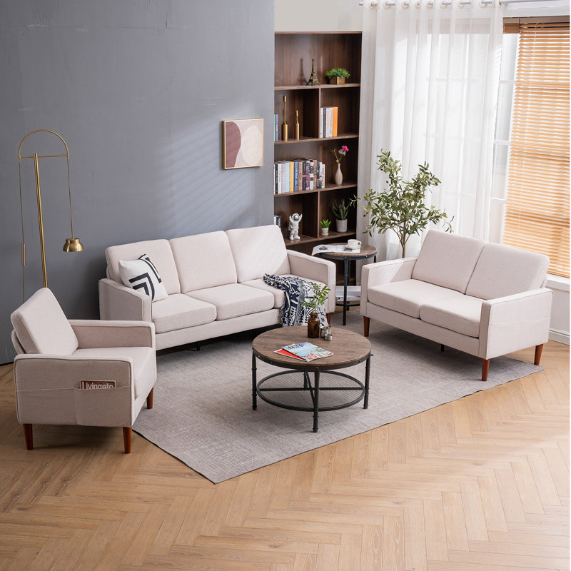 Ensemble de salon 3 pièces Durmo, 100 % lin beige
