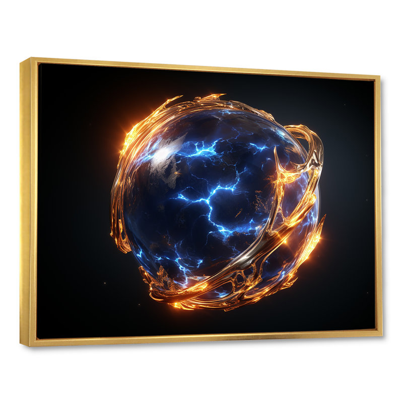 Orbite bleue et bleue - Art mural, H 30 po x l 40 po x P 1,5 po, Cadre flottant doré