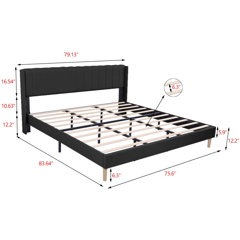 Upholstered Bed, King, Black